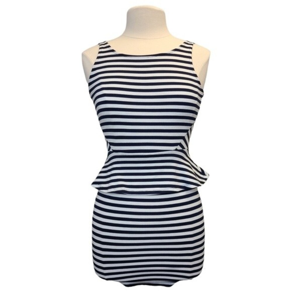 H&M Striped Peplum Bodycon Dress Sleeveless Blue White 4